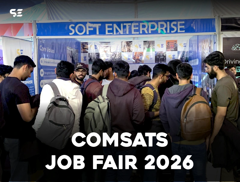 Soft Enterprise team engaging with students at the COMSATS Job Fair in December 2025.