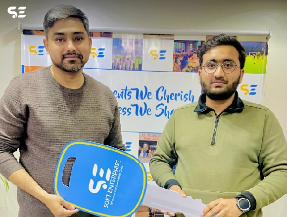 Soft Enterprise honoring Imtinan Afzal on 2nd work anniversary for consistent performance, commitment, and professional excellence.