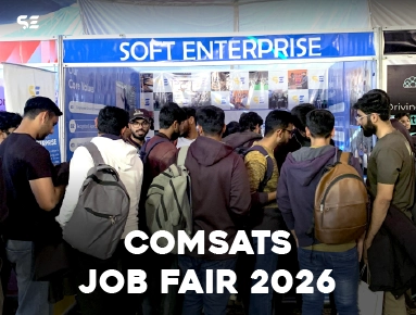 Soft Enterprise recruitment booth with students at COMSATS Job Fair 2026
