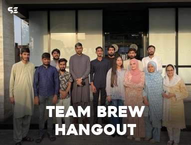 Group photo of colleagues gathered for Team Brew Hangout