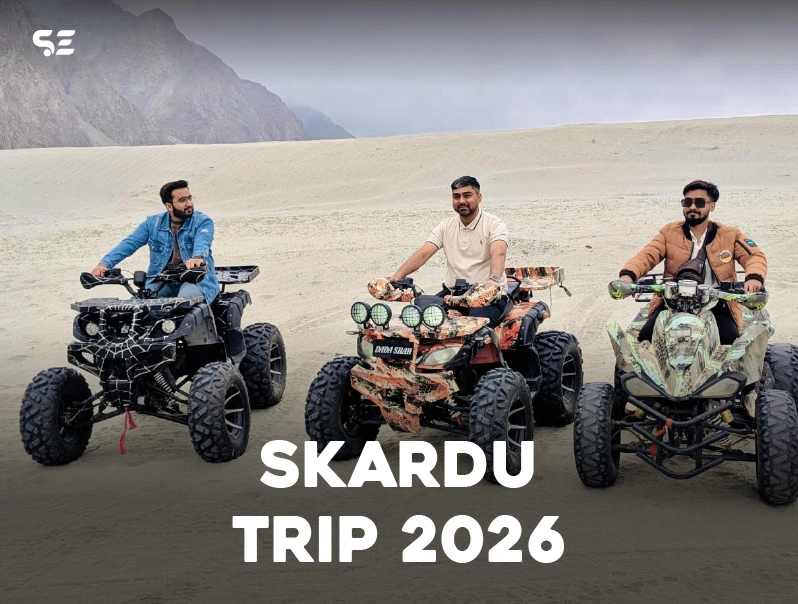 Team members riding quad bikes during Skardu Trip 2026